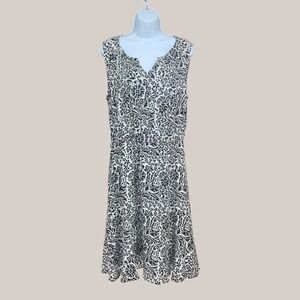 Talbots Womens Dress Size 14 Black White Floral Sleeveless Elastic Waist